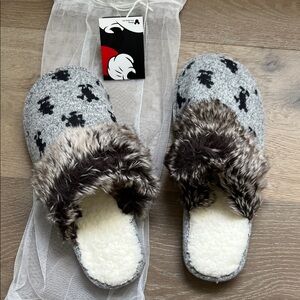 Gray Slippers with Faux Fur Trim